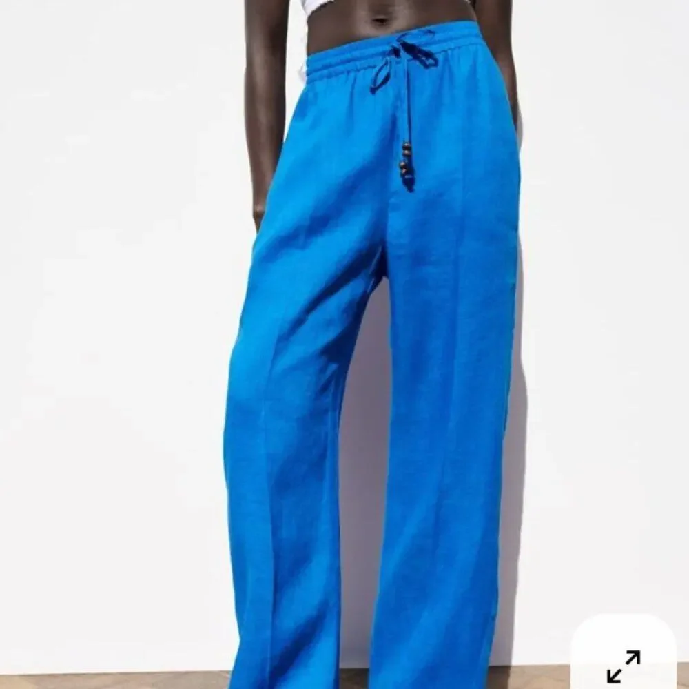 zara linen blue pants size xs NWT